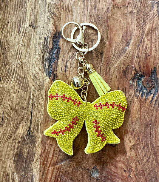 Rhinestone Keychain // Softball Bow