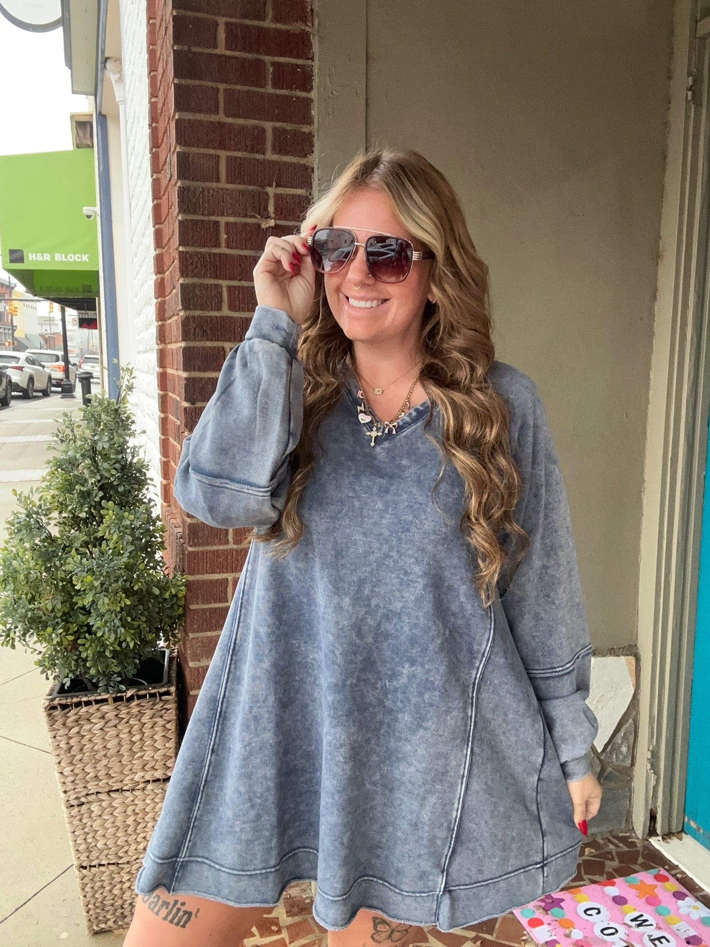 Mineral Washed Oversized A-Line Mini Dress // Slate