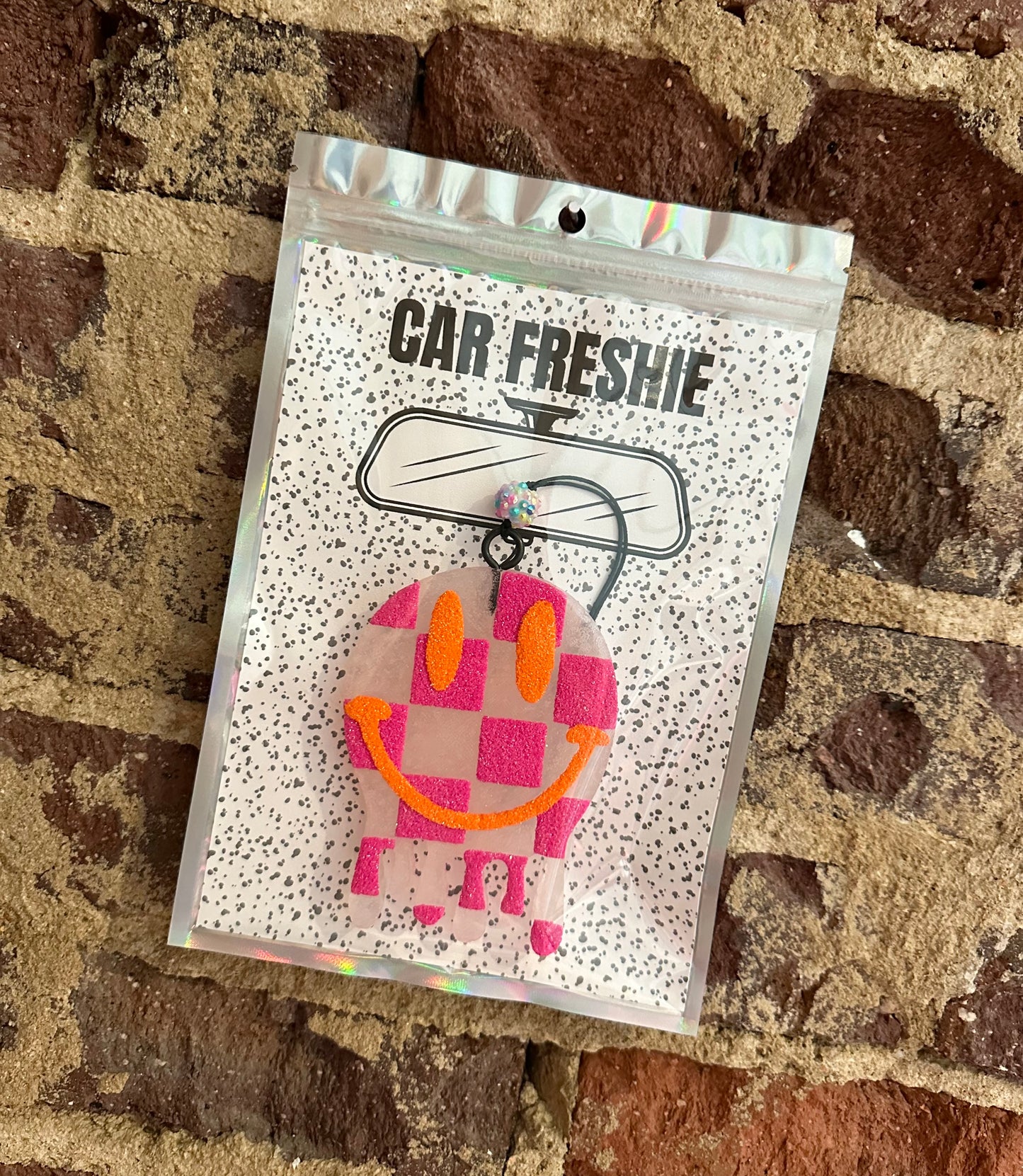 Checkered Smiley (Pink + Orange) - Pink Sugar // Car Freshie