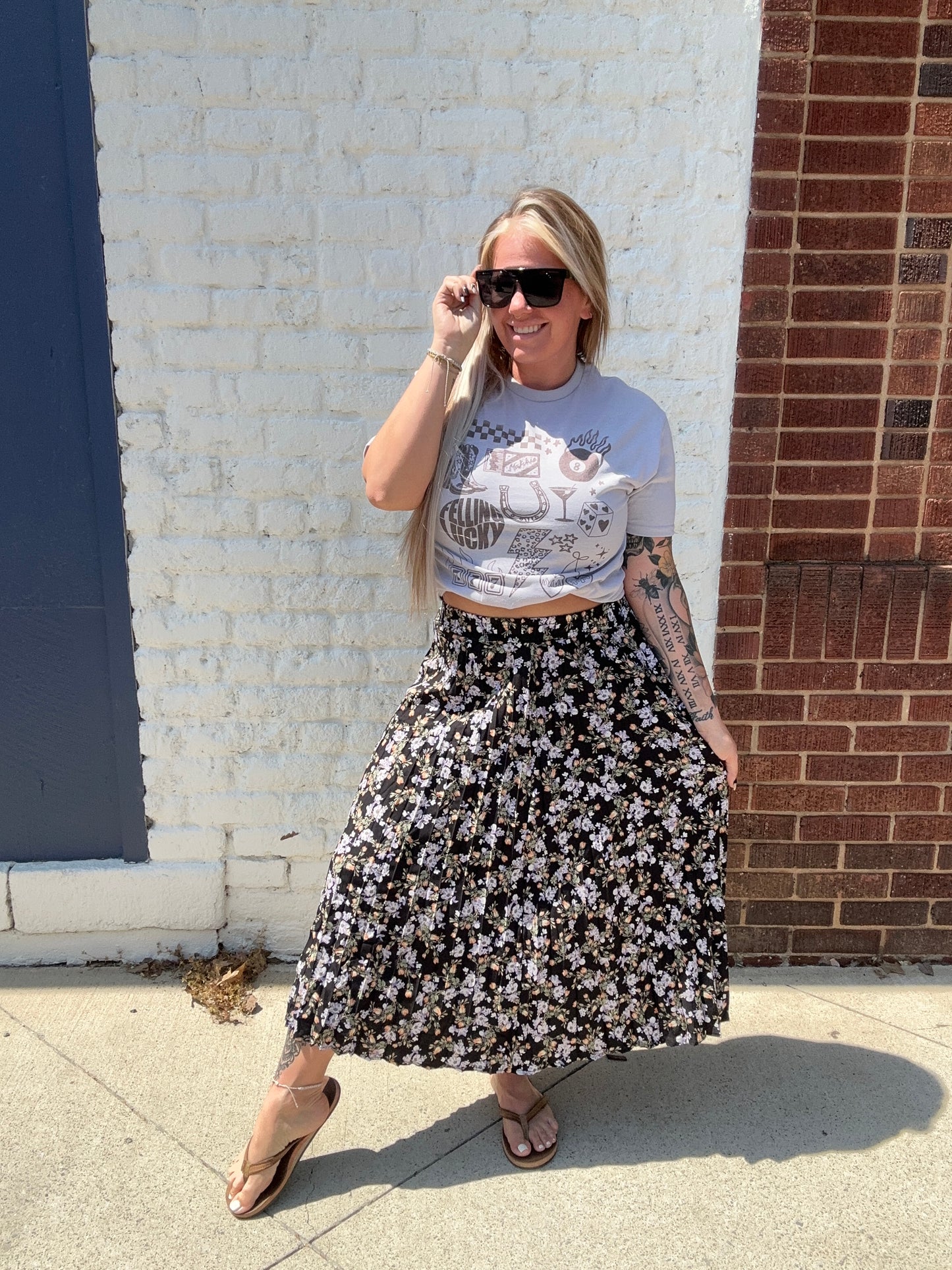 Pleaded Skirt // Black & Lavender Floral