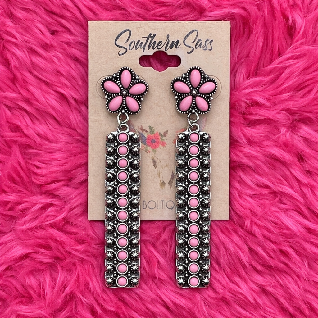 Pink Turquoise Flower Earrings