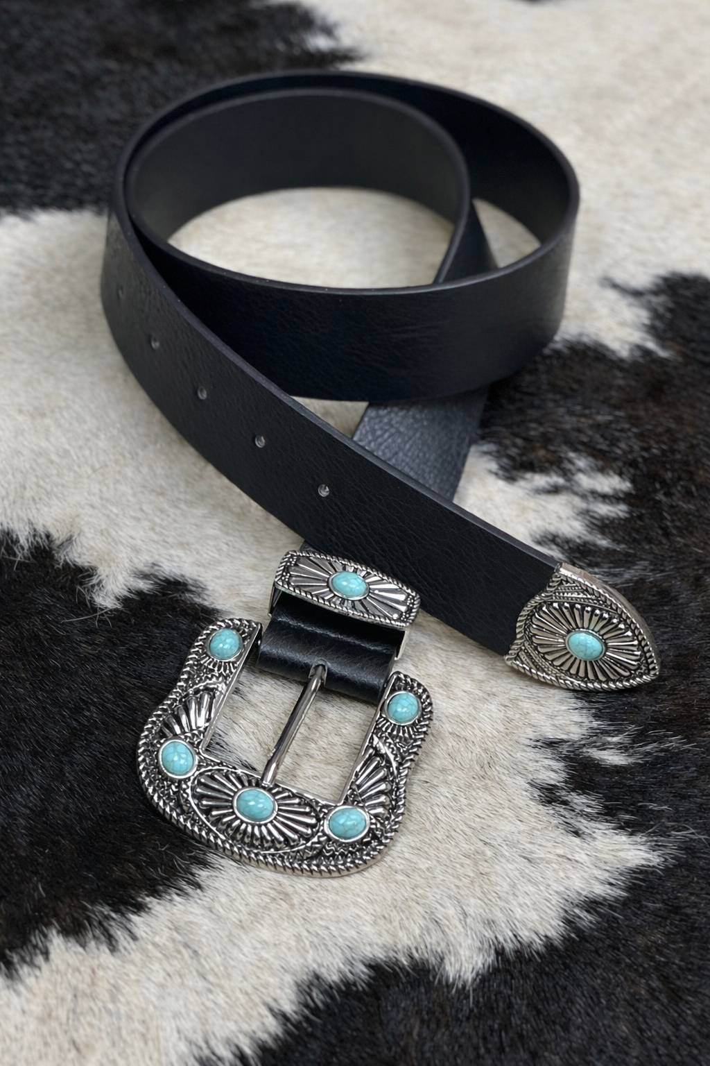 Large Turquoise Buckle Belt // Black
