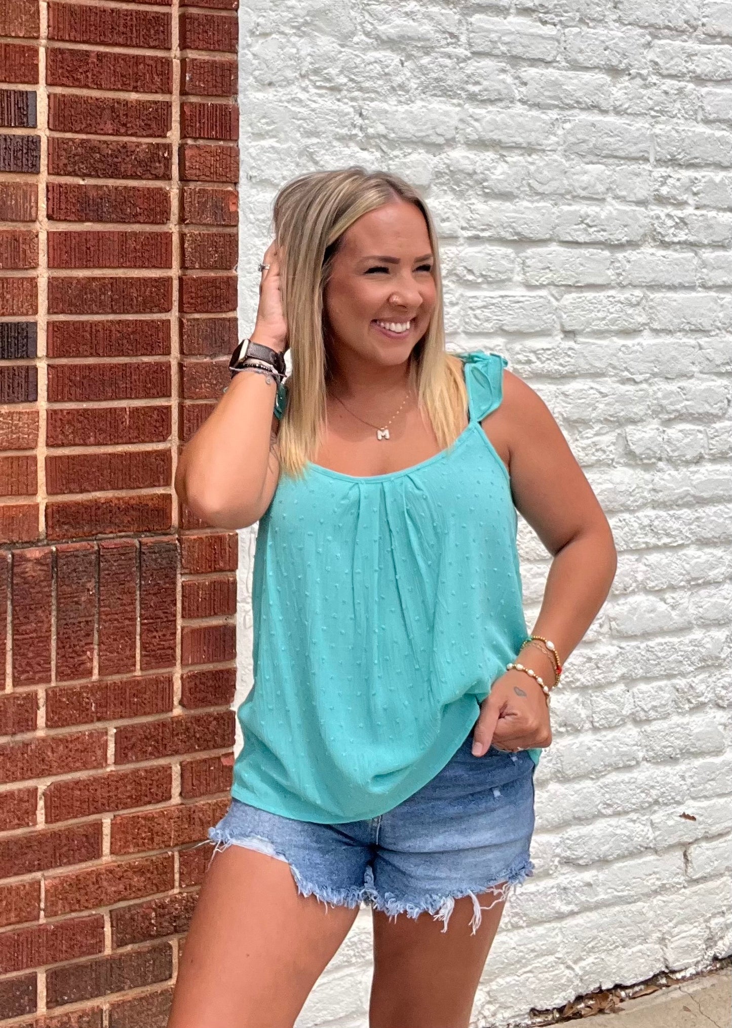 Ruffle Sleeve Woven Top // Mint