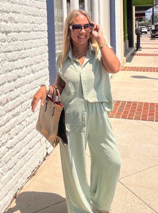 Carolina Waves Button Tunic Pants // Sage