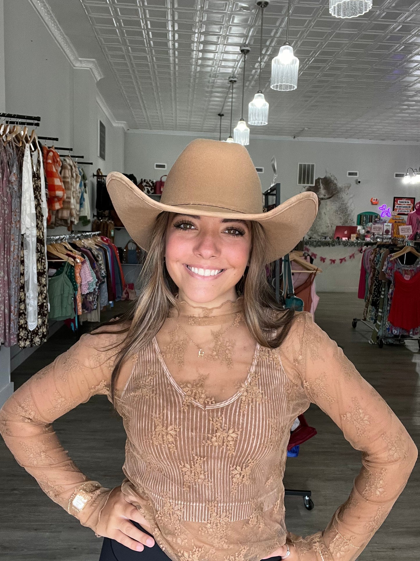 Lace See-through Layering Top // Camel