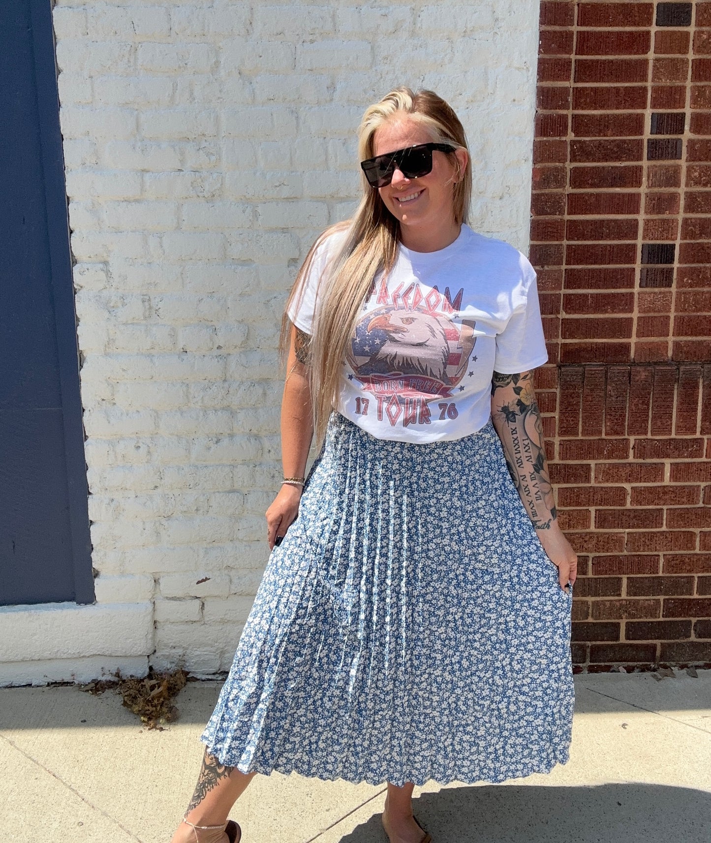 Pleaded Skirt // Blue Floral