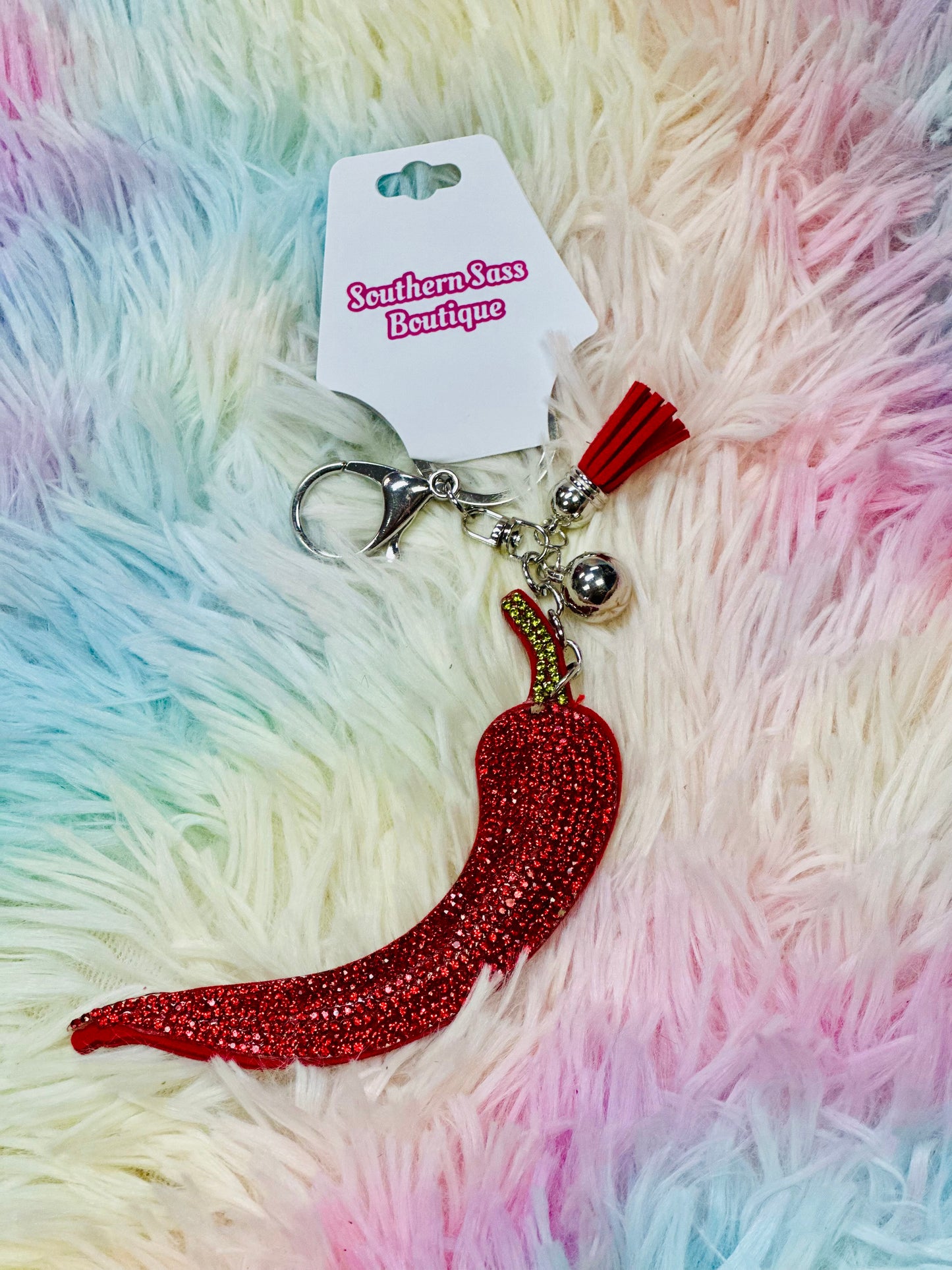 Rhinestone Keychain // Chilli Pepper
