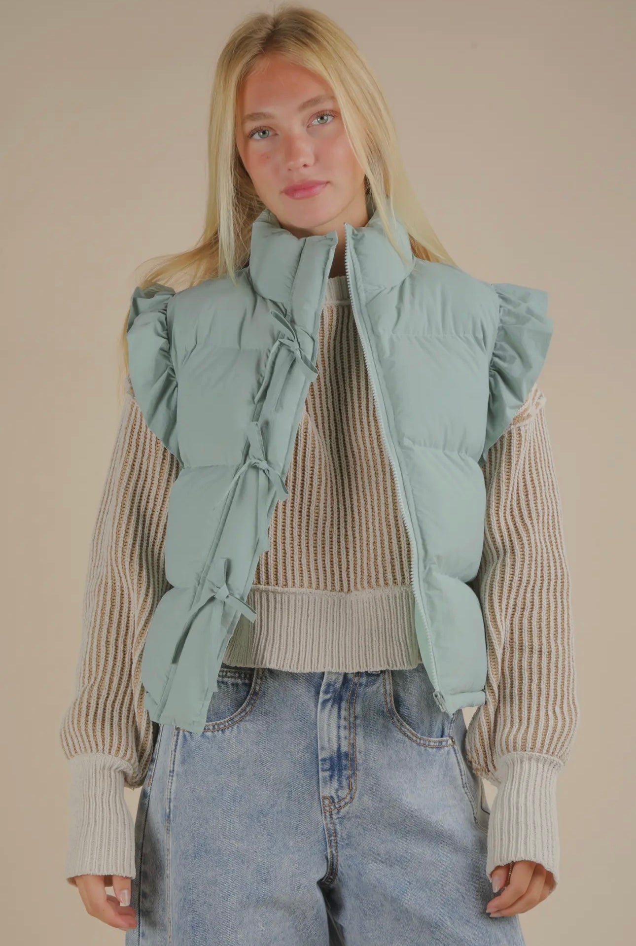 Petite Bow Vest Sage