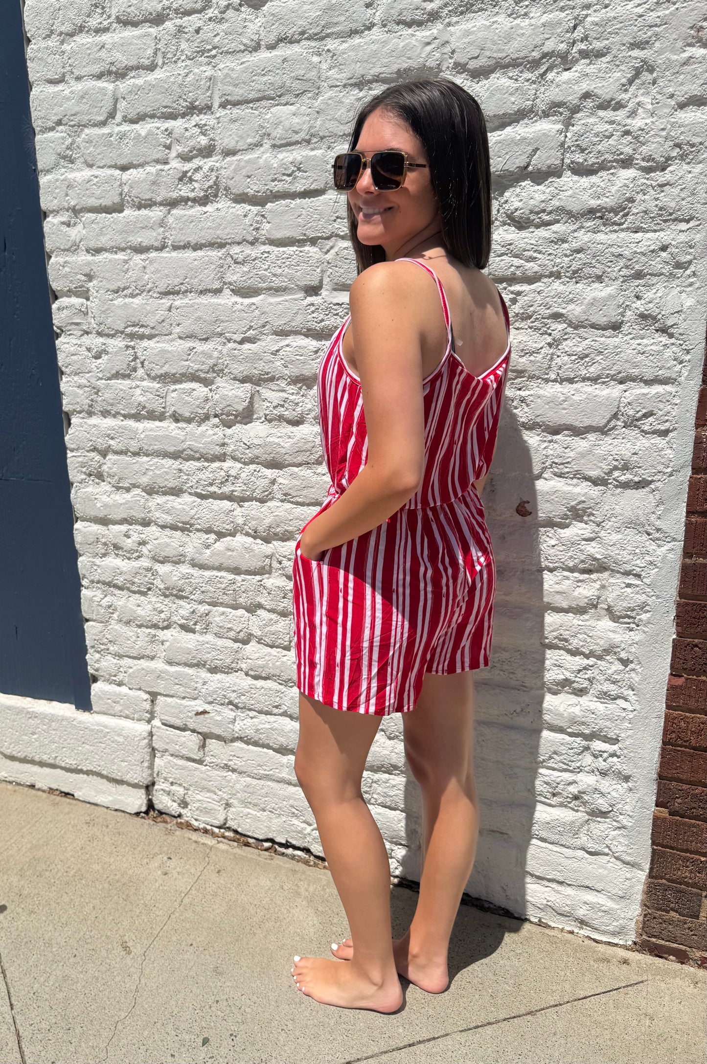 Sweet Summer Stripe Romper // Red