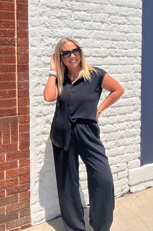 Carolina Waves Button Tunic Pants // Black