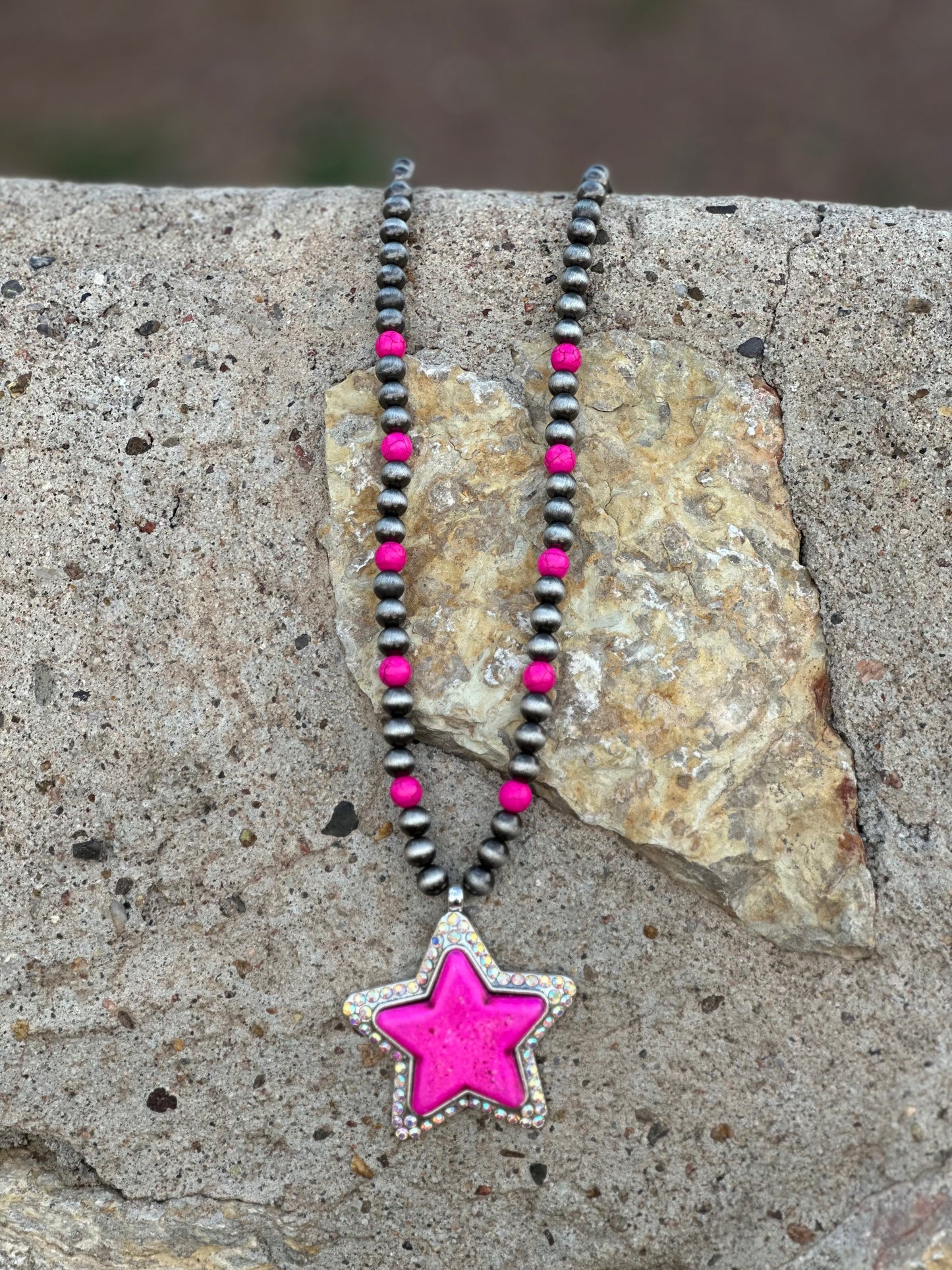 Long Pink Star Necklace