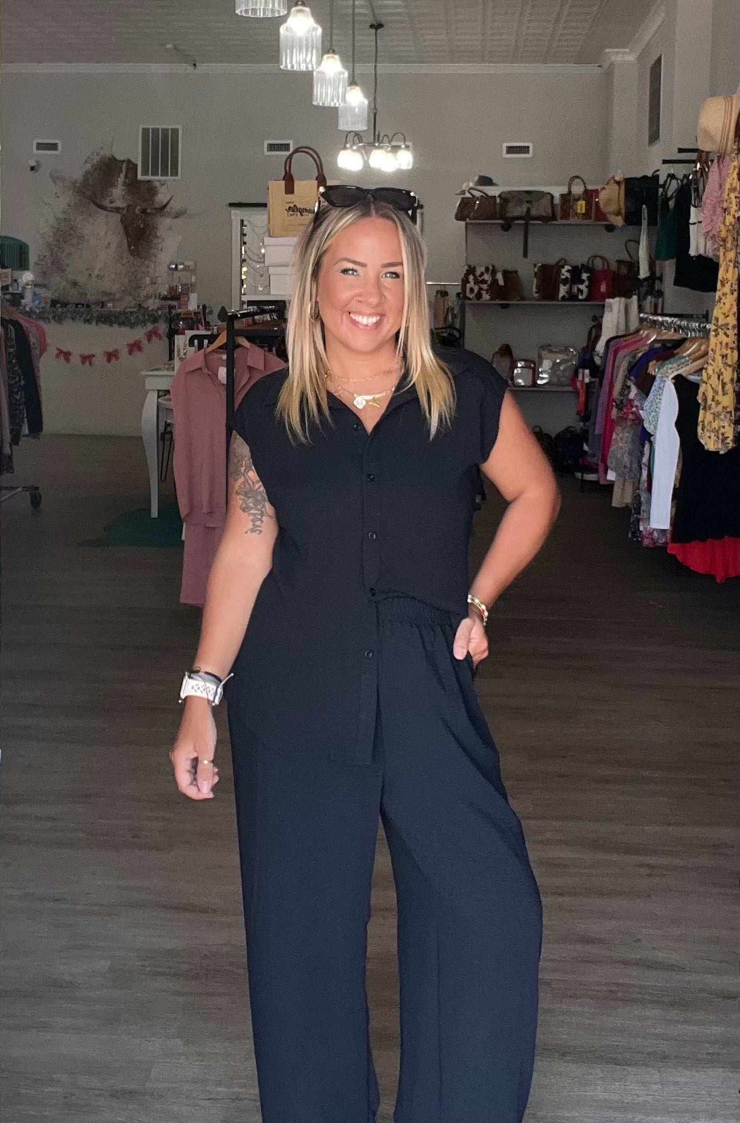 Carolina Waves Button Tunic Pants // Black