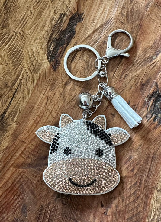 Rhinestone Keychain // Cow