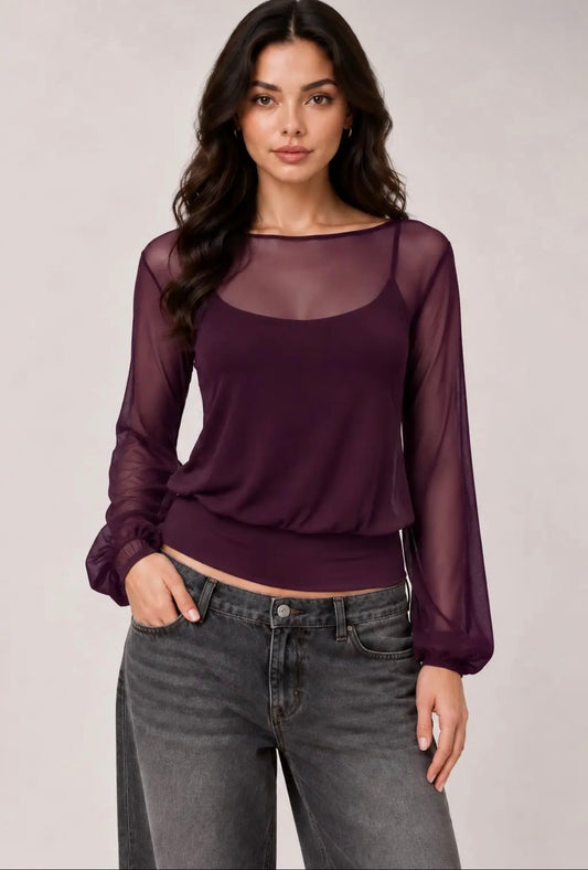 Plum Into You Mesh Top