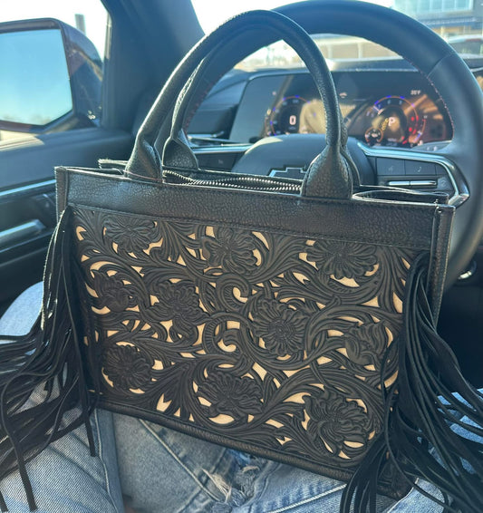 Trinity Ranch Fringe Tote Black