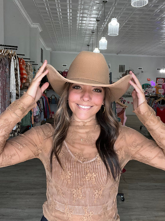 Lace See-through Layering Top // Camel