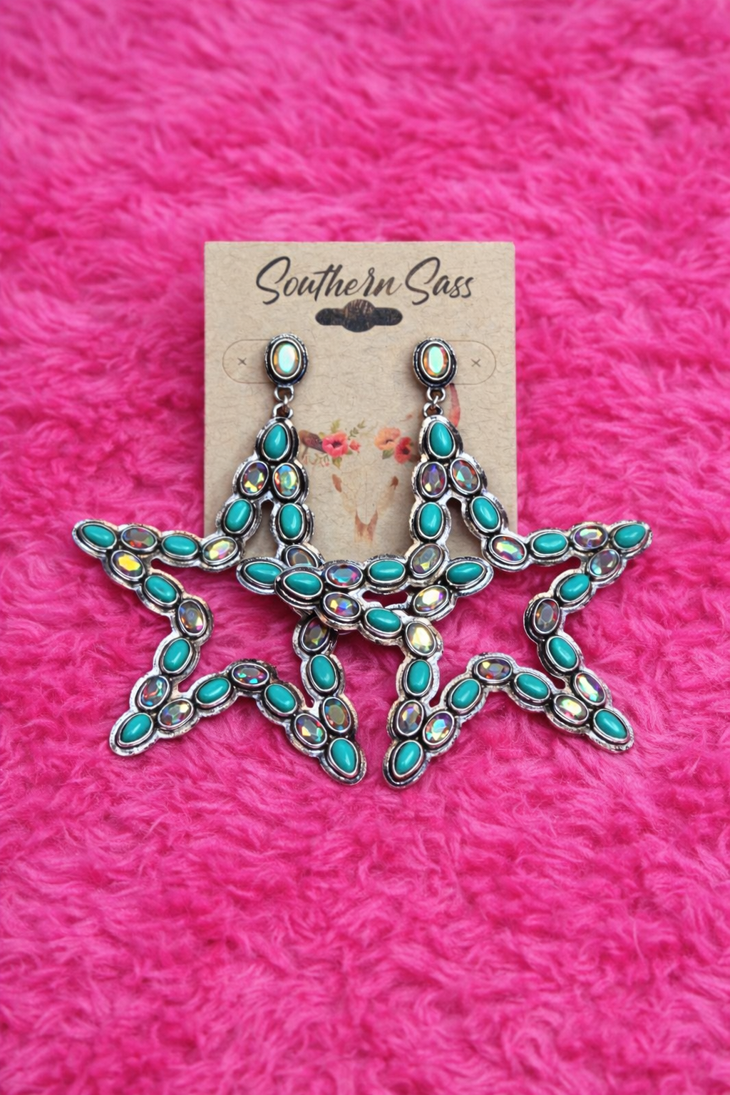 Bling Turquoise Rhinestone Star Earrings