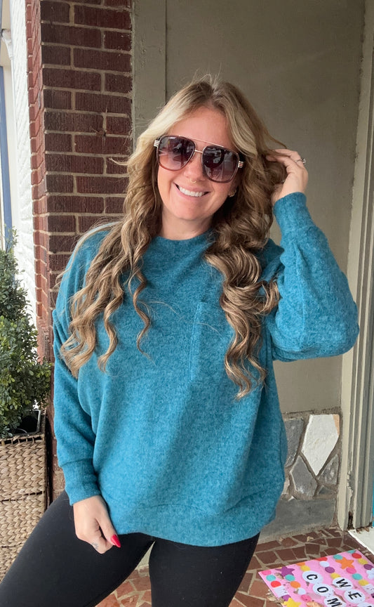 Drop Shoulder Oversized Sweater // Teal