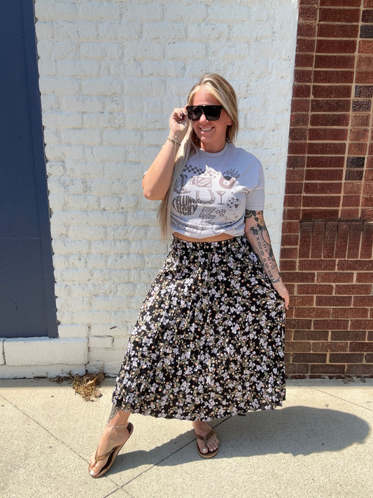 Pleaded Skirt // Black & Lavender Floral