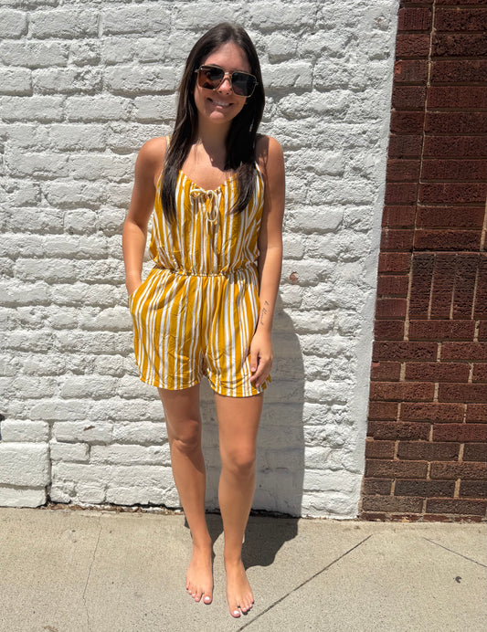 Sweet Summer Stripe Romper // Mustard