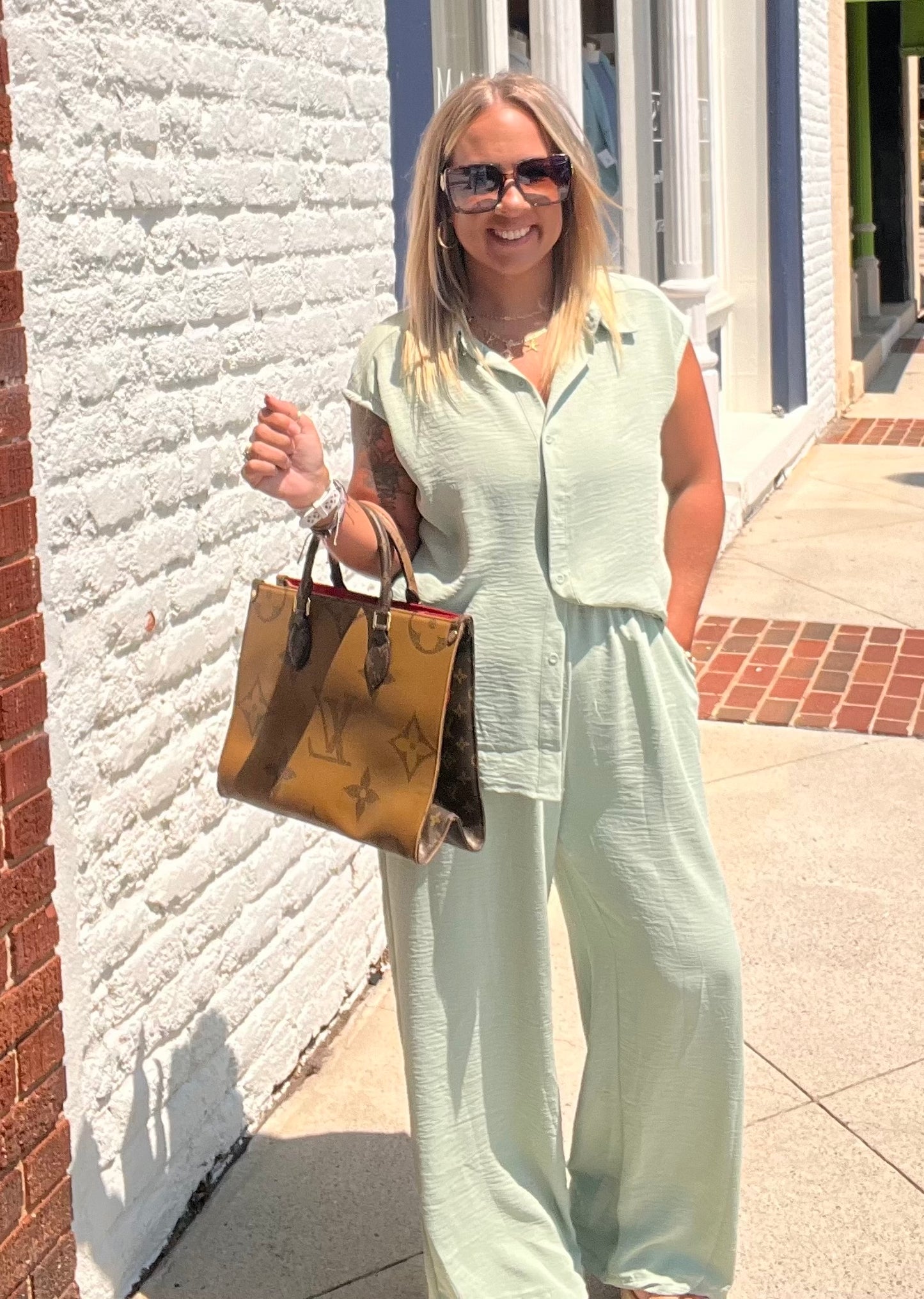 Carolina Waves Button Tunic Pants // Sage