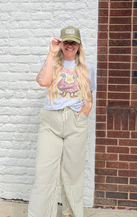 Sandy Shore Striped Pants // Olive
