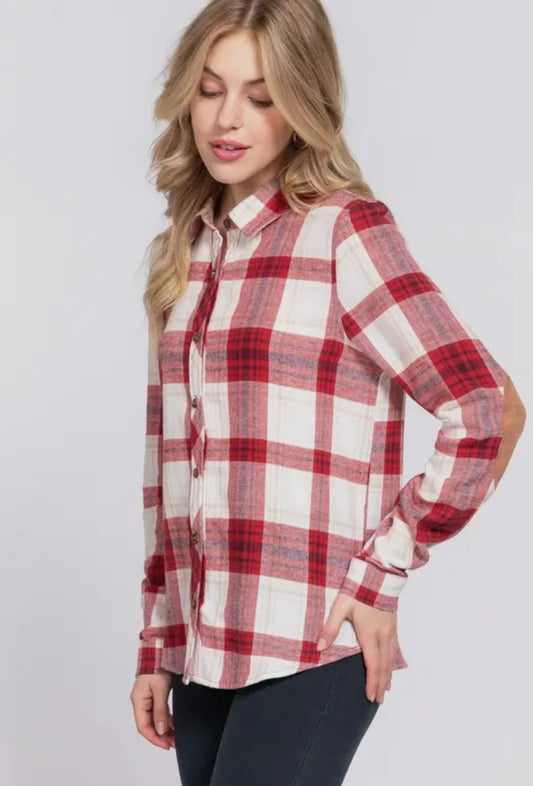 Plaid Flannel with Suede Patch // Red