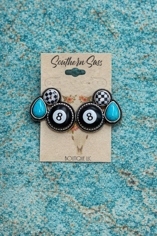 EightBall Turquoise Cluster Studs