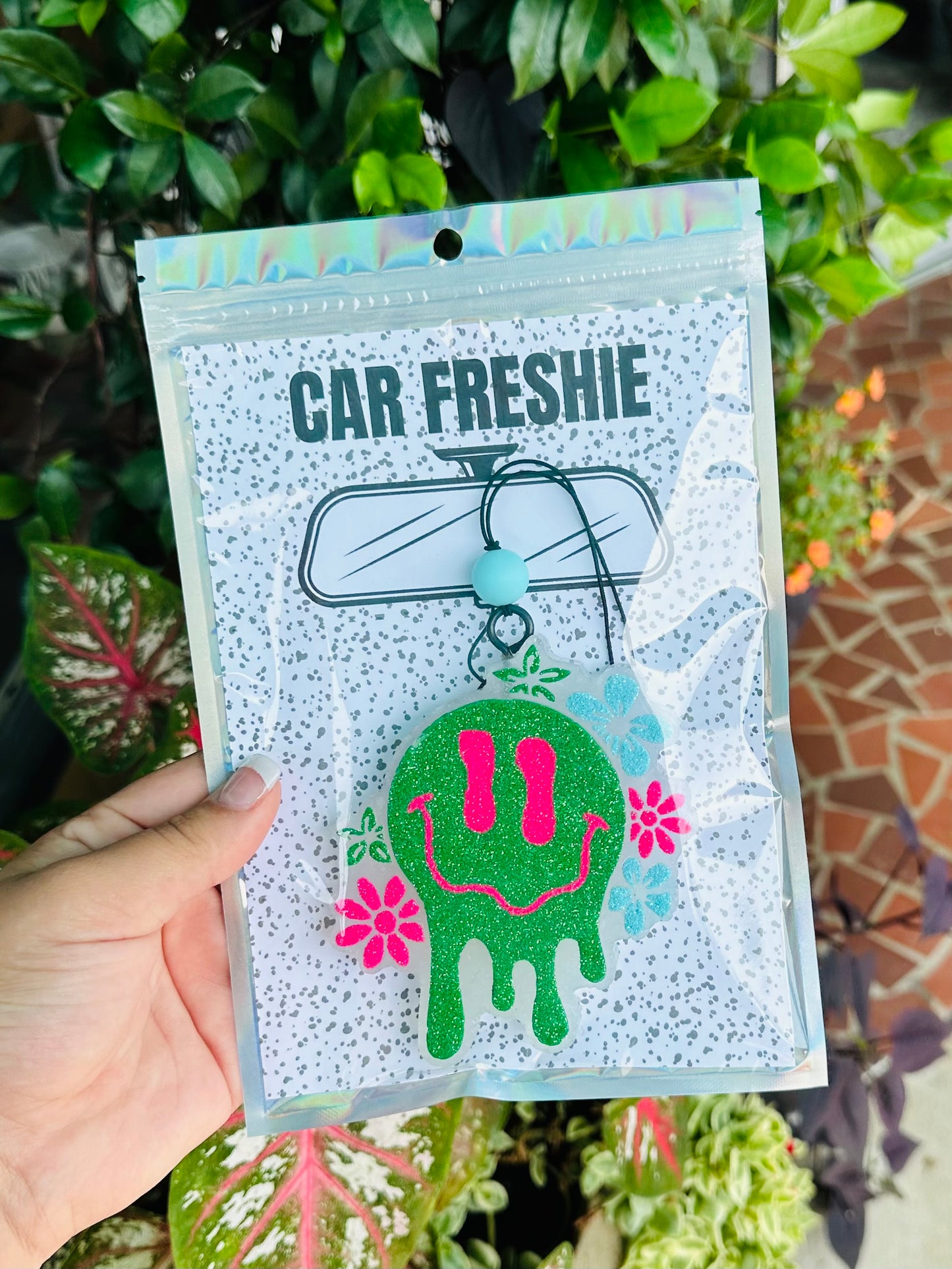 Flower Smiley (Pink, Green & Mint) - Bombshell // Car Freshie