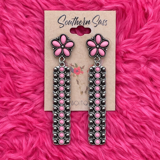 Pink Turquoise Flower Earrings
