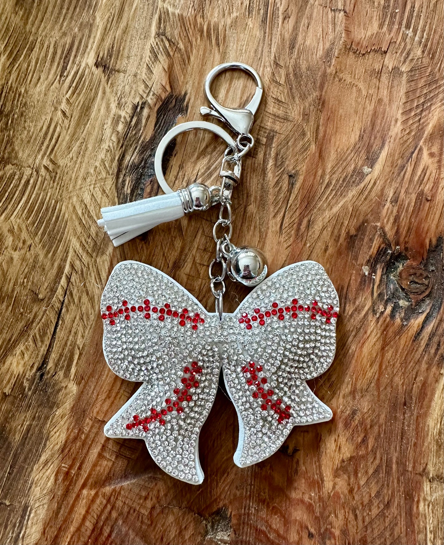Rhinestone Keychain // Baseball Bow