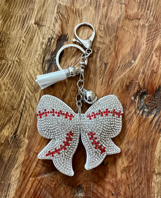 Rhinestone Keychain // Baseball Bow