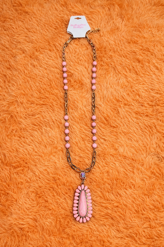 Long Pink Turquoise Statement Necklace