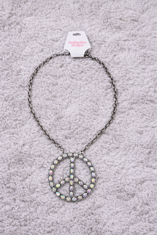 Rhinestone Peace Sign Necklace