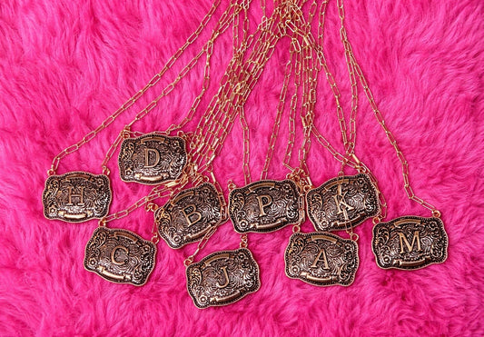Gold Buckle Initial Necklaces