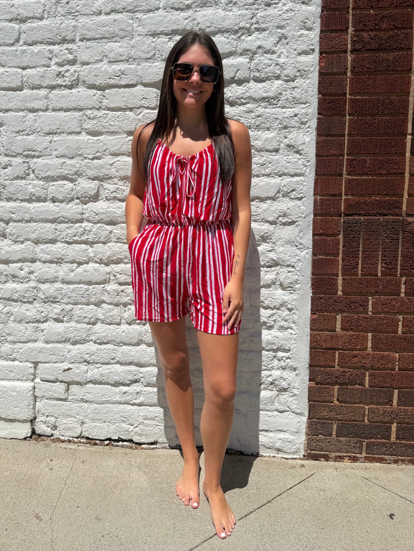 Sweet Summer Stripe Romper // Red
