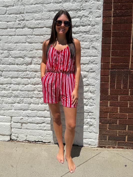 Sweet Summer Stripe Romper // Red