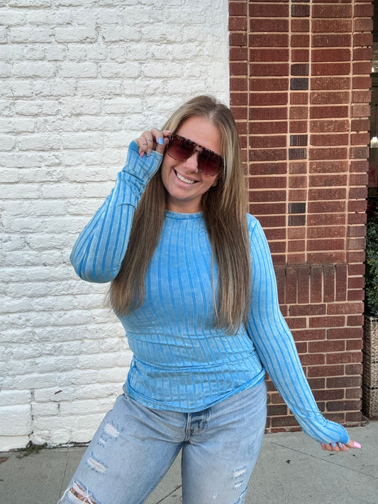 Ribbed Long Sleeve Top // Sky