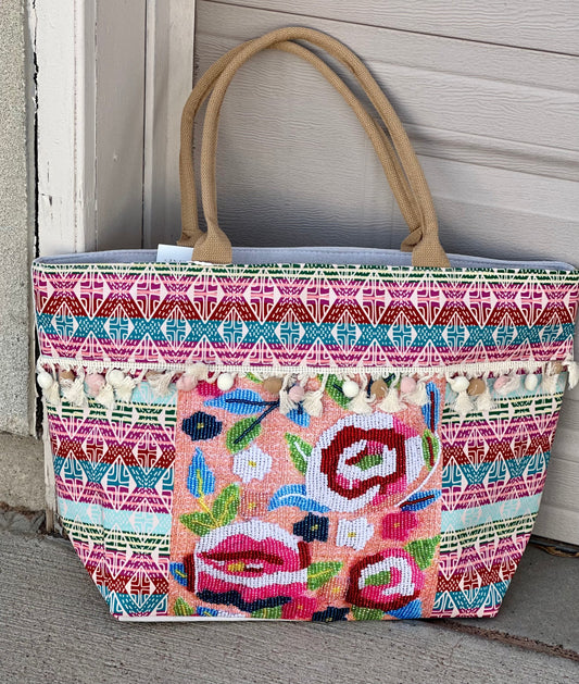 Vibrant Floral Beach Tote