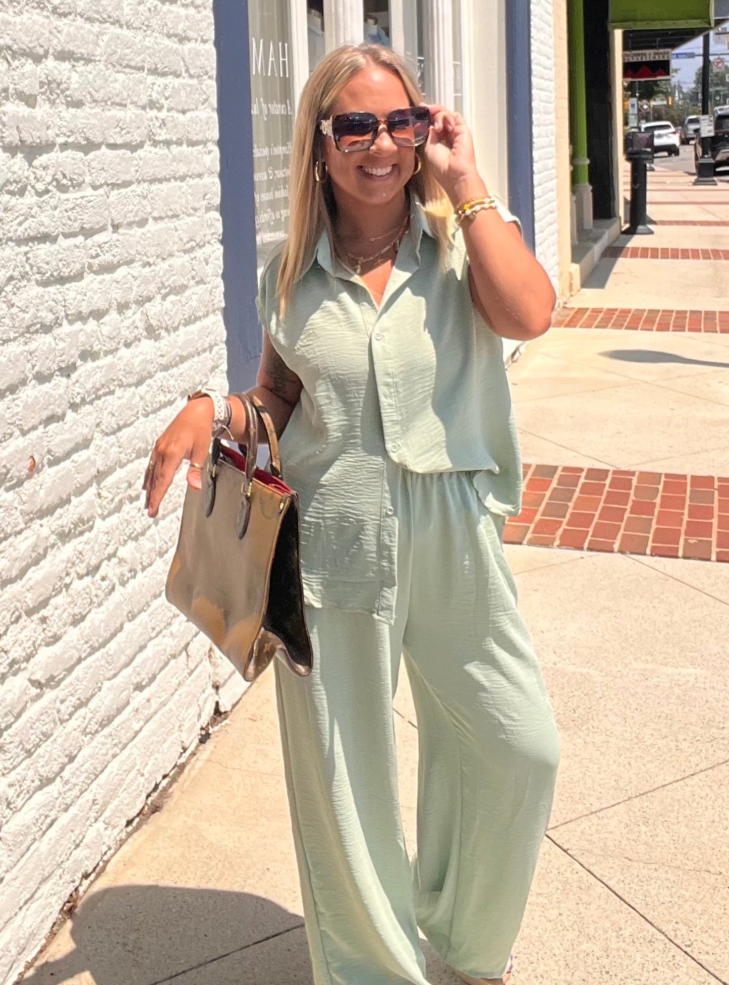 Carolina Waves Button Tunic Pants // Sage