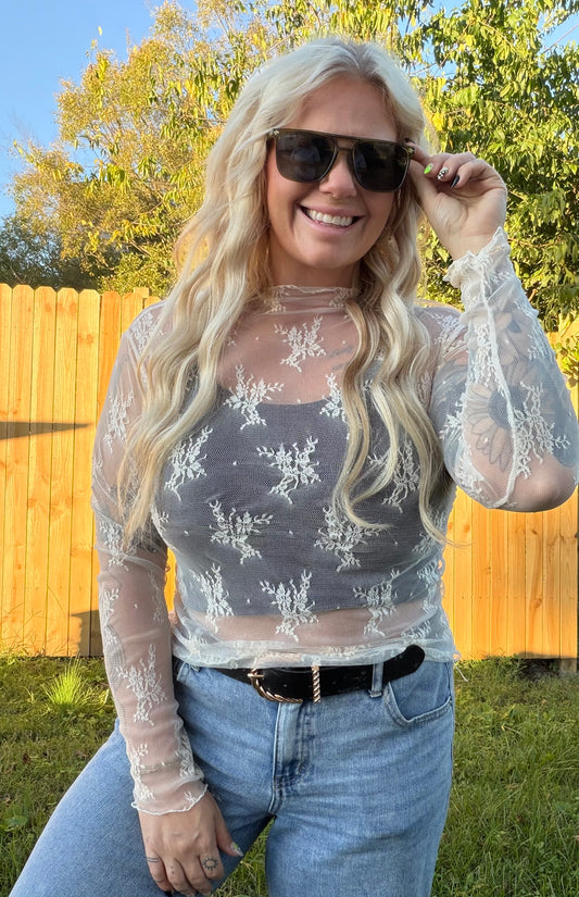 Long Sleeve Lace Shirt // Beige