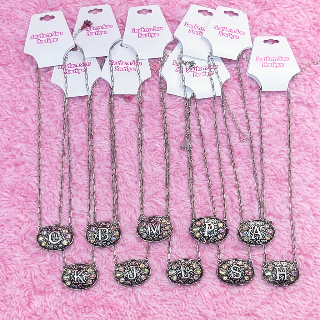 Silver Rhinestone Buckle Necklace