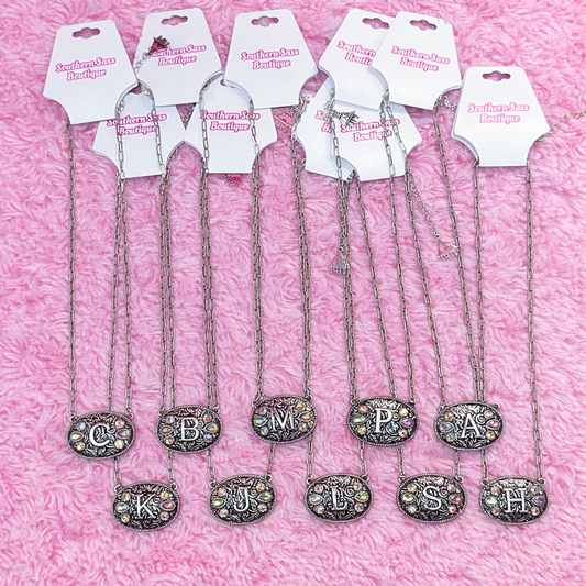 Silver Rhinestone Buckle Necklace