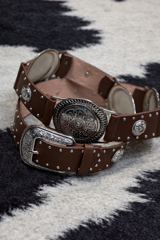 Oversized Concho Belt // Brown