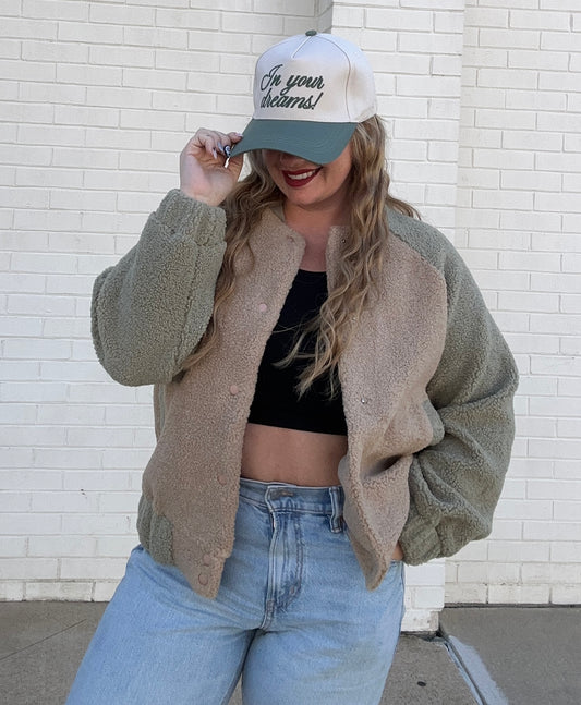 Oversized Color Block Fleece Sports Jacket