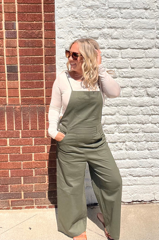 Spaghetti Strap Overalls // Olive