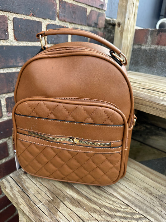 Quilted Cognac Bookbag // Medium With Wallet