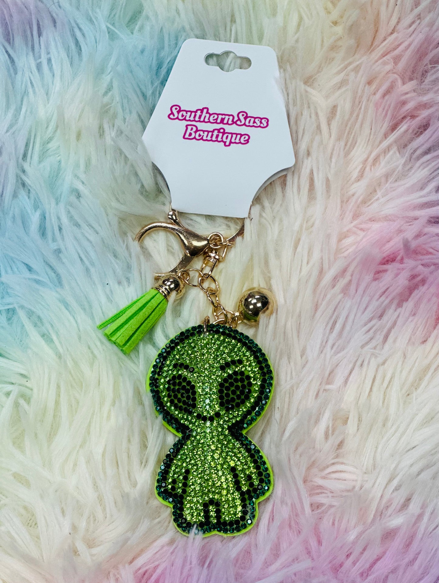Rhinestone Keychain // Alien
