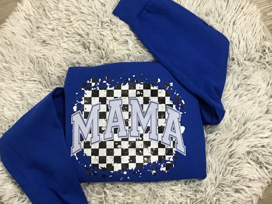 Blue checkered MAMA// Crewneck