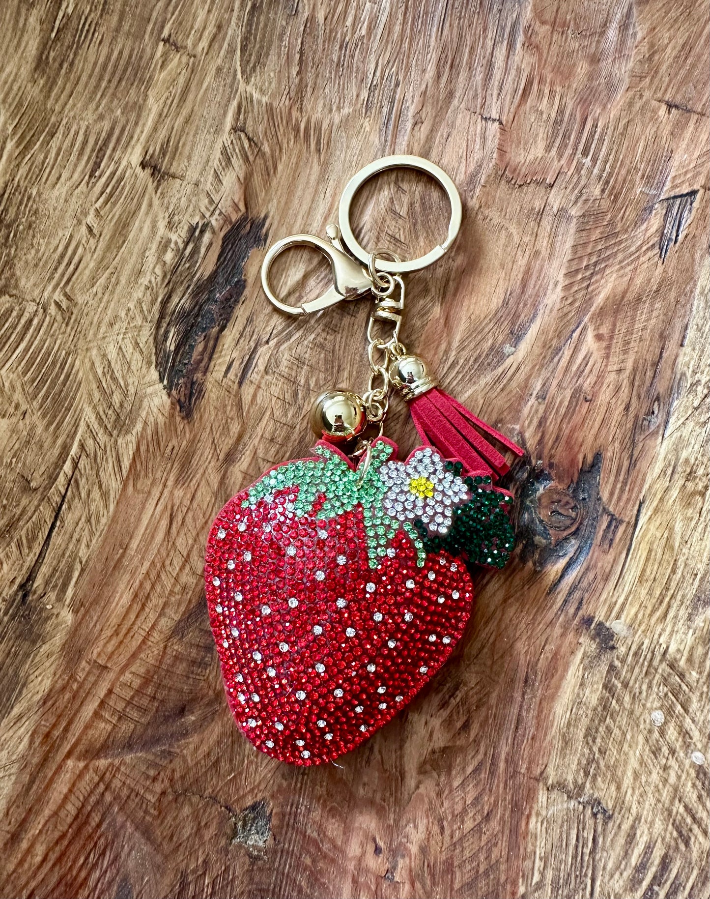 Rhinestone Keychain // Strawberry